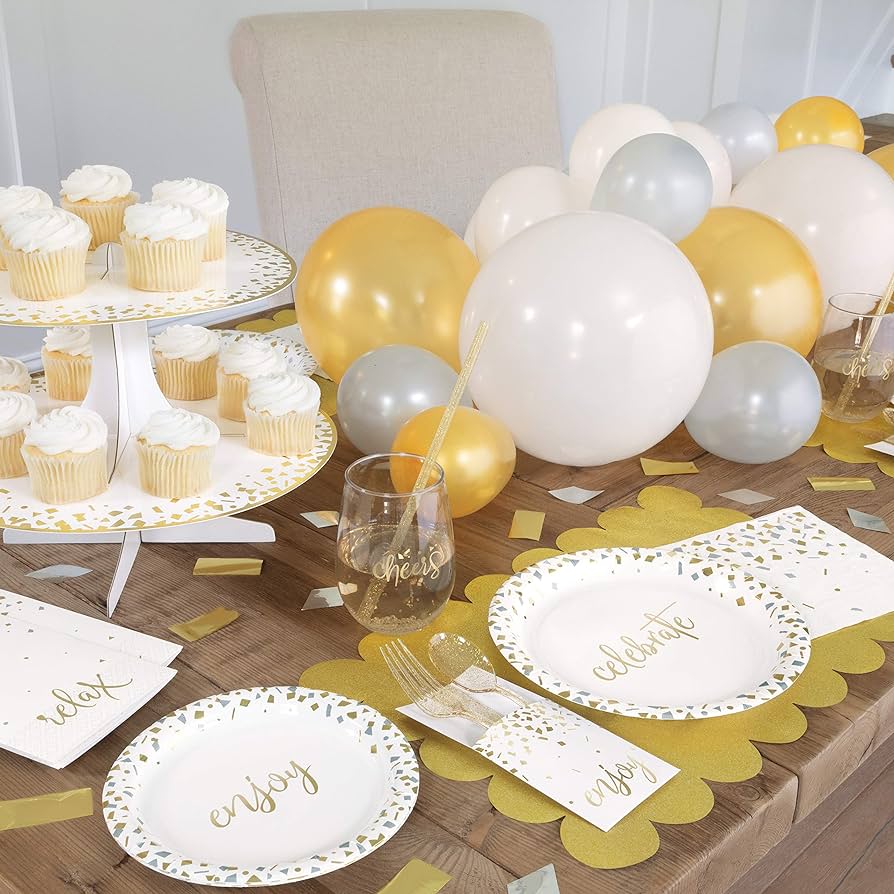 Plato 7" Gold Confetti Celebrate C/8