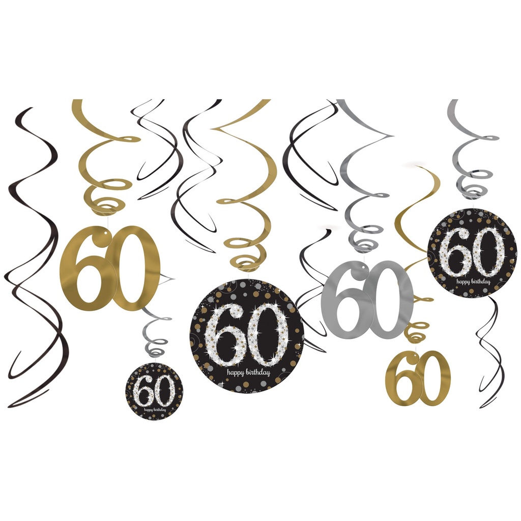 Swirl Decorations HBD 60s Sparkling Celebration C/12