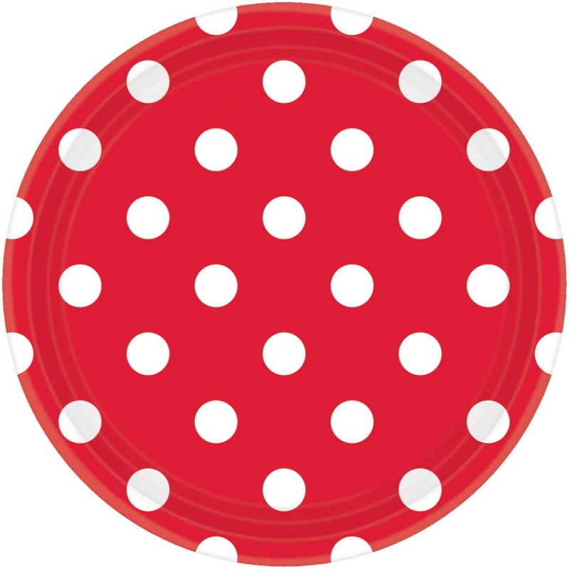 Plato 9" Rojo Puntos Blancos C/6