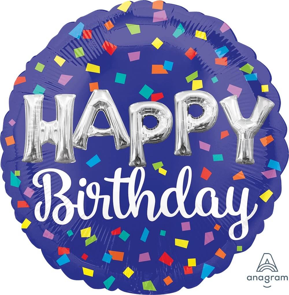 Globo 18" Happy BDAY Azul Confetti C/1