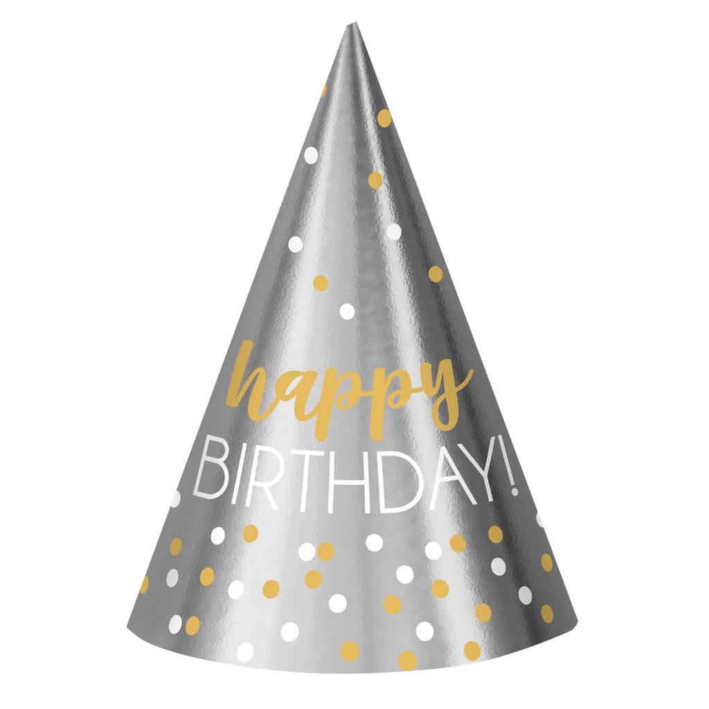 Party Hats Silver Happy Birthday C/12