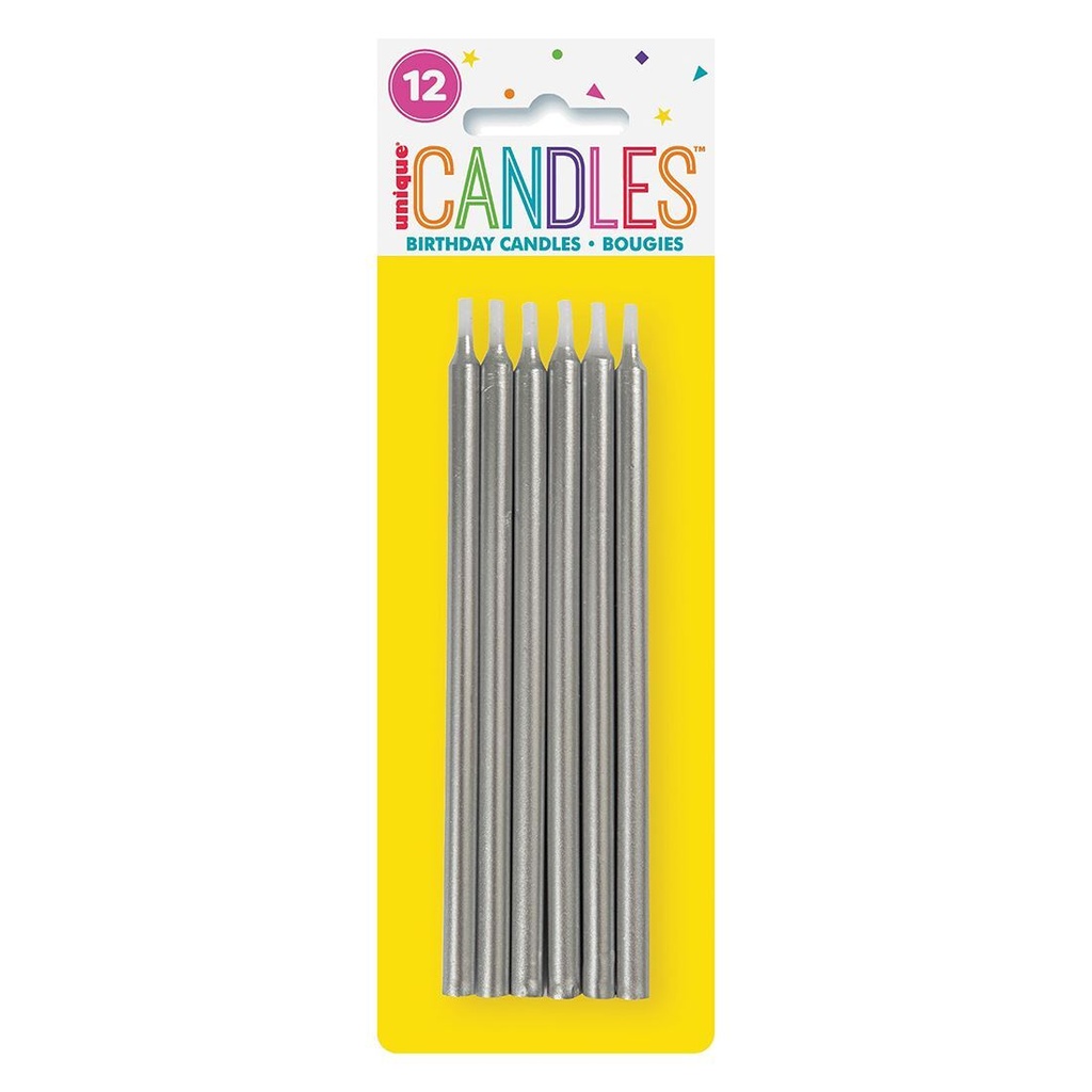 Velas Largas Plata C/12