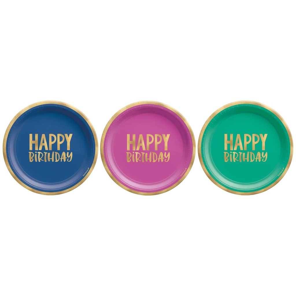 Plato 7" HBD Rosa Con Dorado Foil C/8 