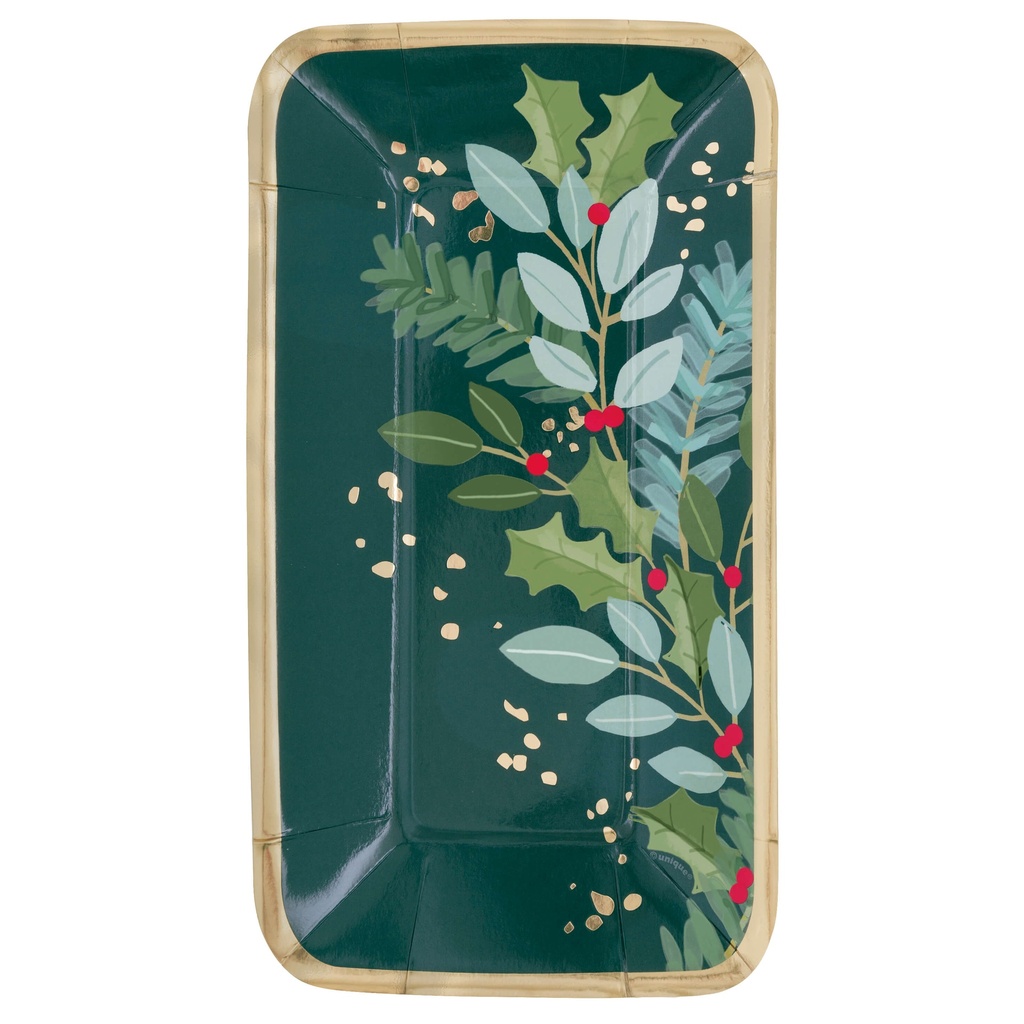 Plato Rectangular Holly Days Christmas C/8