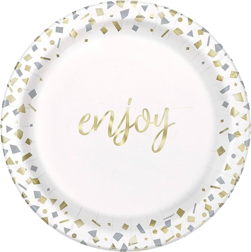 Plato 7" Gold Confetti Celebrate C/8