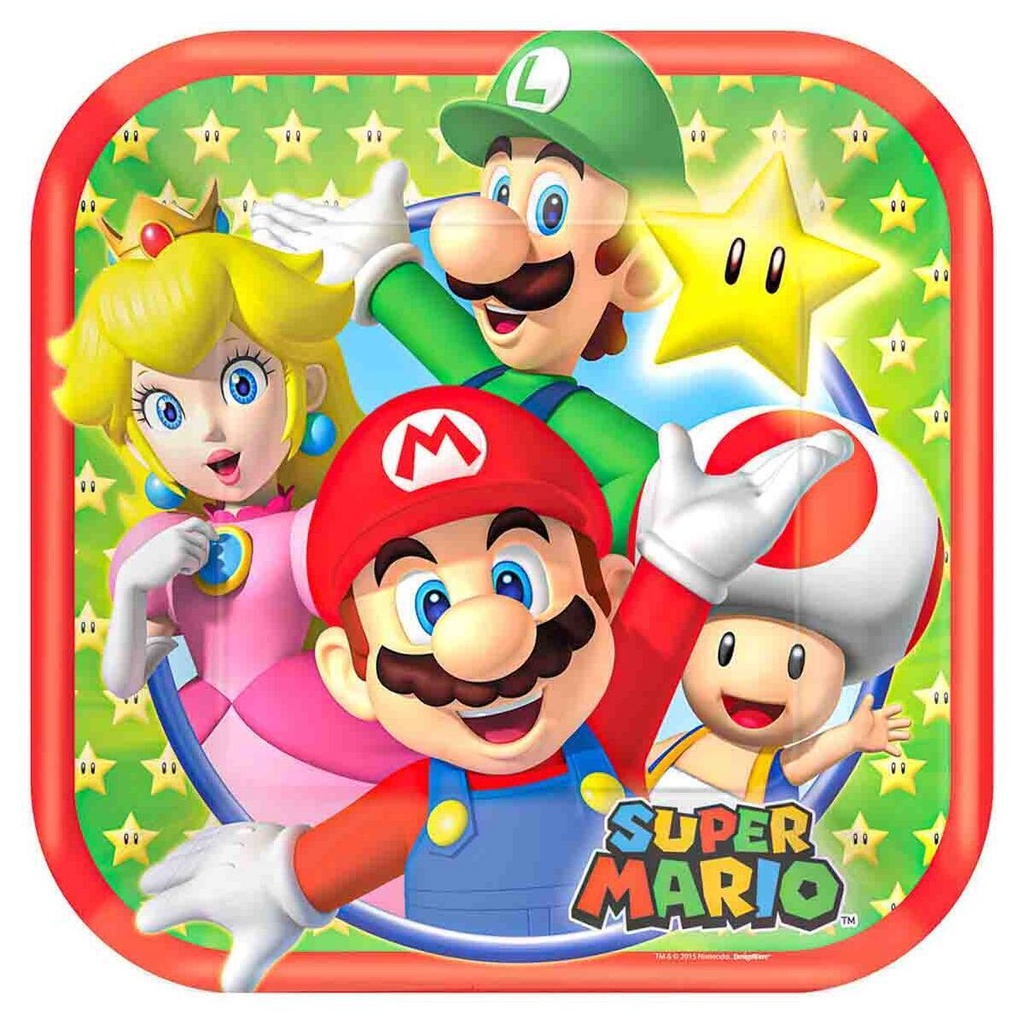 Plato 7" Cuadrado Mario Bros C/8