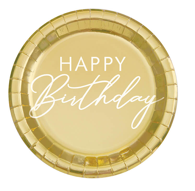 Plato 9" Gold Happy Birthday C/8