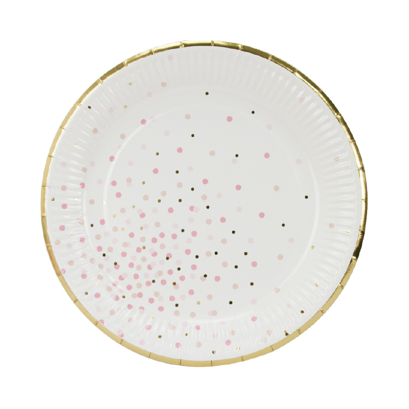 Plato 9" Puntos Rosas C/8