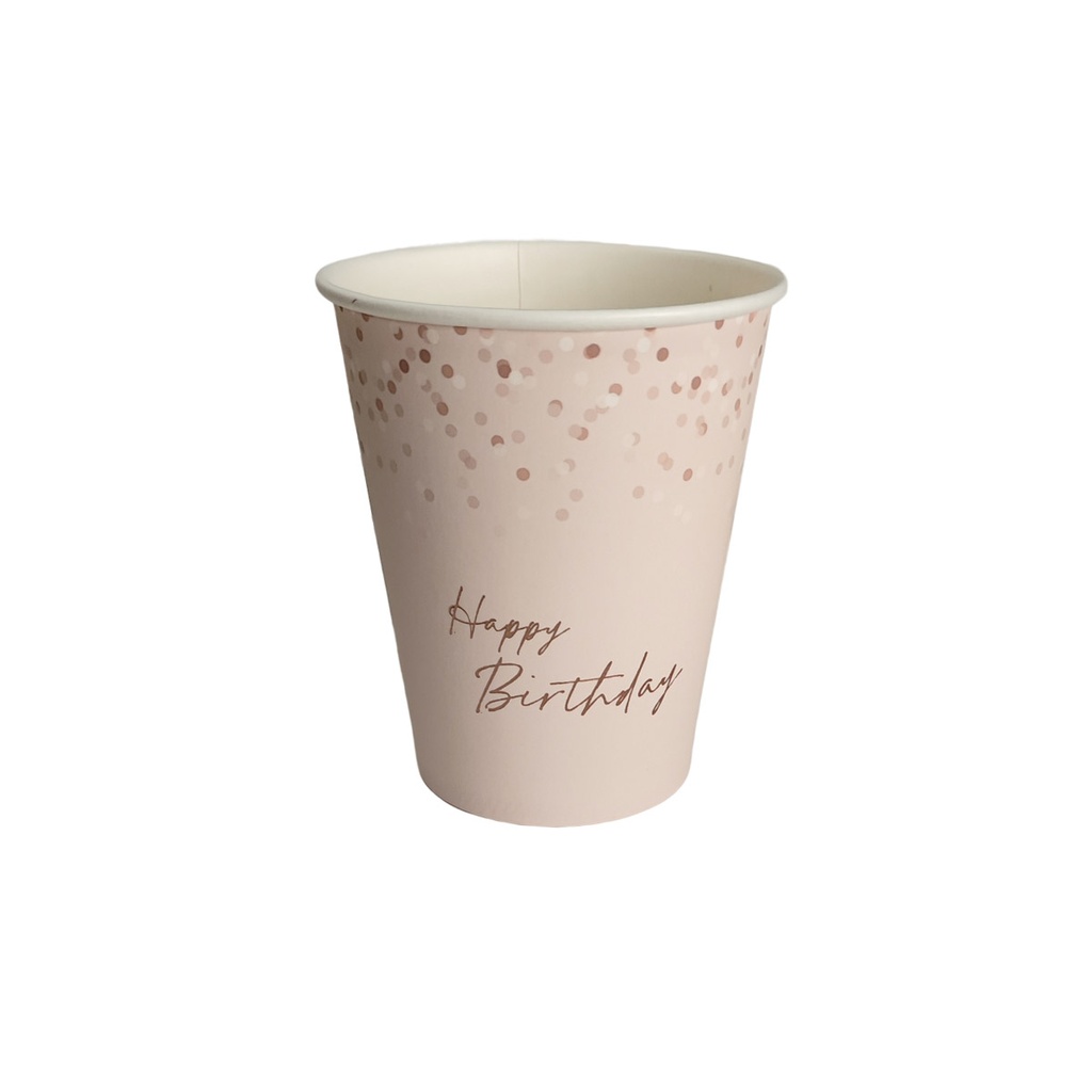 Vaso 9oz Happy Birthday Rose Foil  C/8
