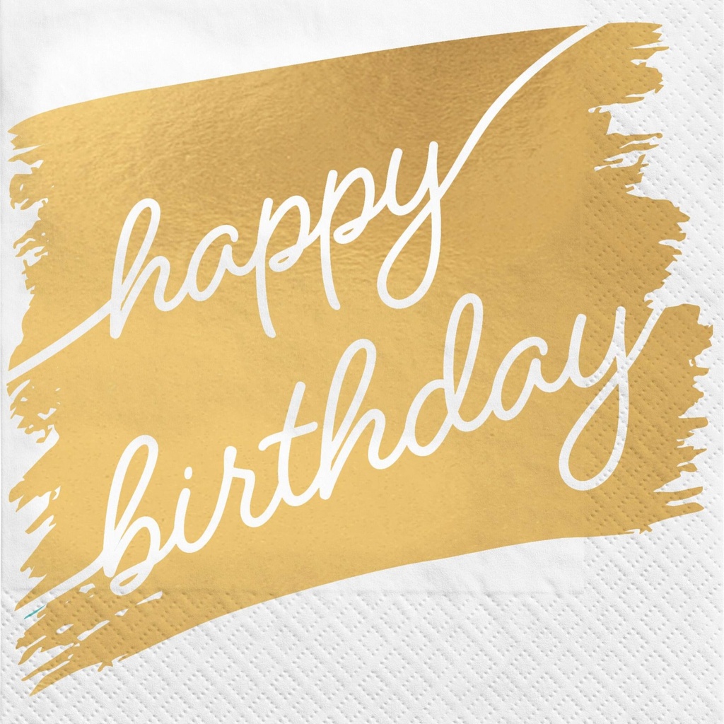 Servilleta G Happy Birthday Gold/White C/16
